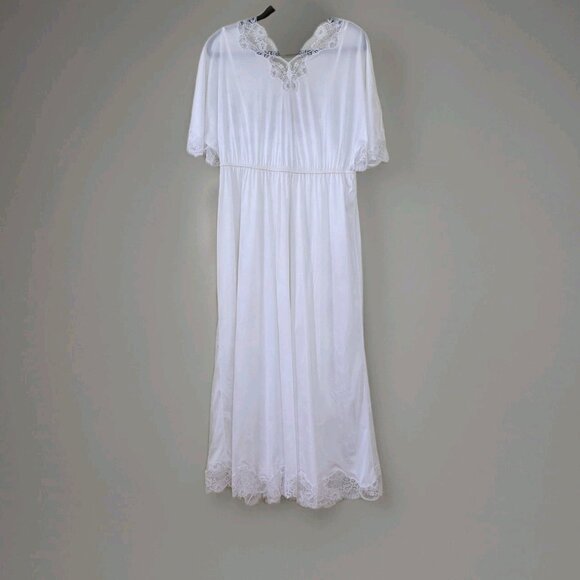 Vtg Gafer Full Slip Nightgown Robe Set IT 4  L White Nylon Calais Lace Italy NOS - Picture 3 of 16